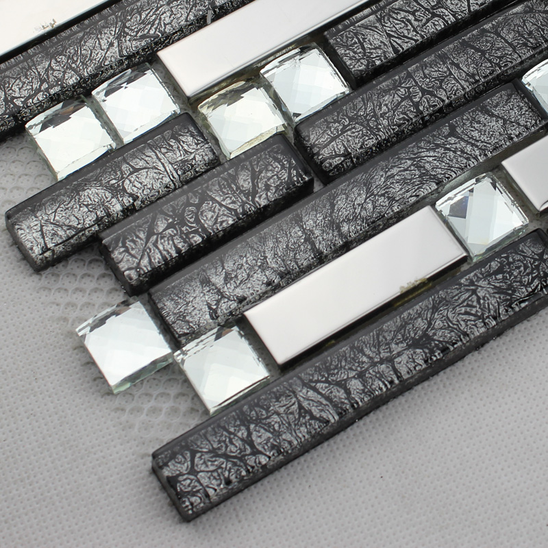 black glass interlocking mosaic tile silver 304 stainless black glass interlocking mosaic tile silver 304 stainless