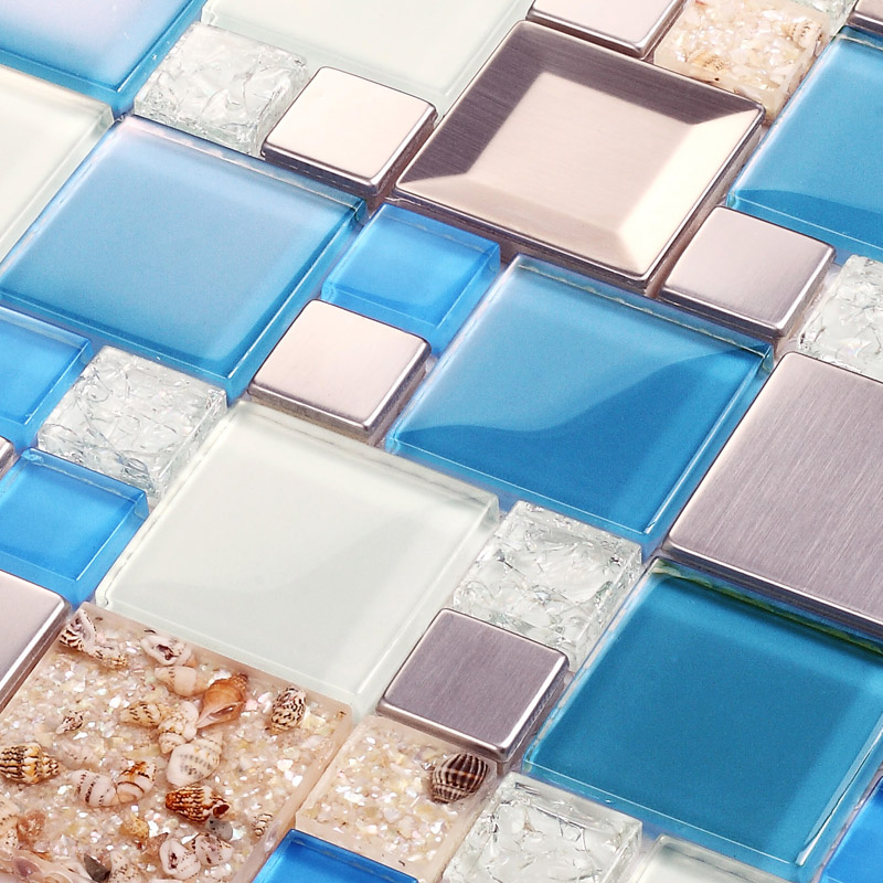 Blue Glass Mosaic Tiles Crackle Glass Tile Kitchen Wall Tv Wall