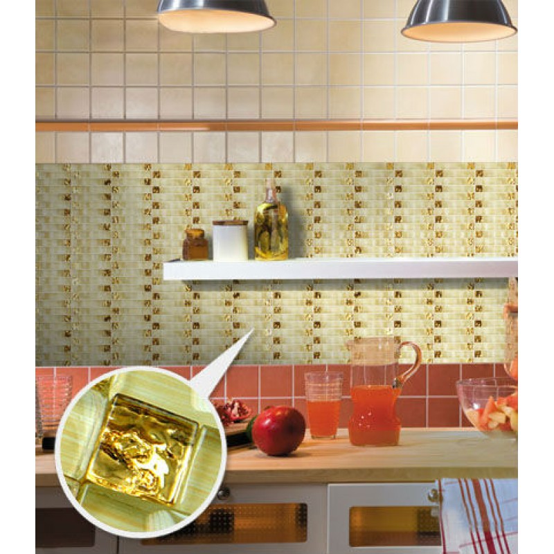 Hand Painted Wavy Mosaic Tile Sheets Bathroom Wall Tiles Crystal Glass