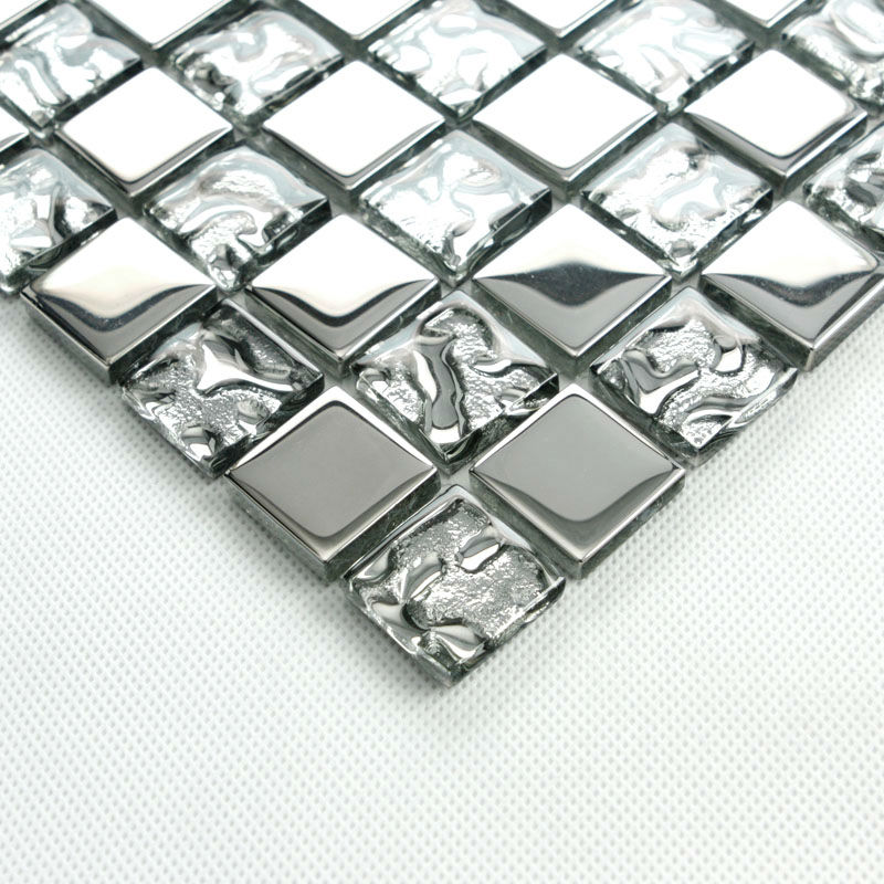 Silver glass tile backsplash ideas bathroom mosaic tiles ...