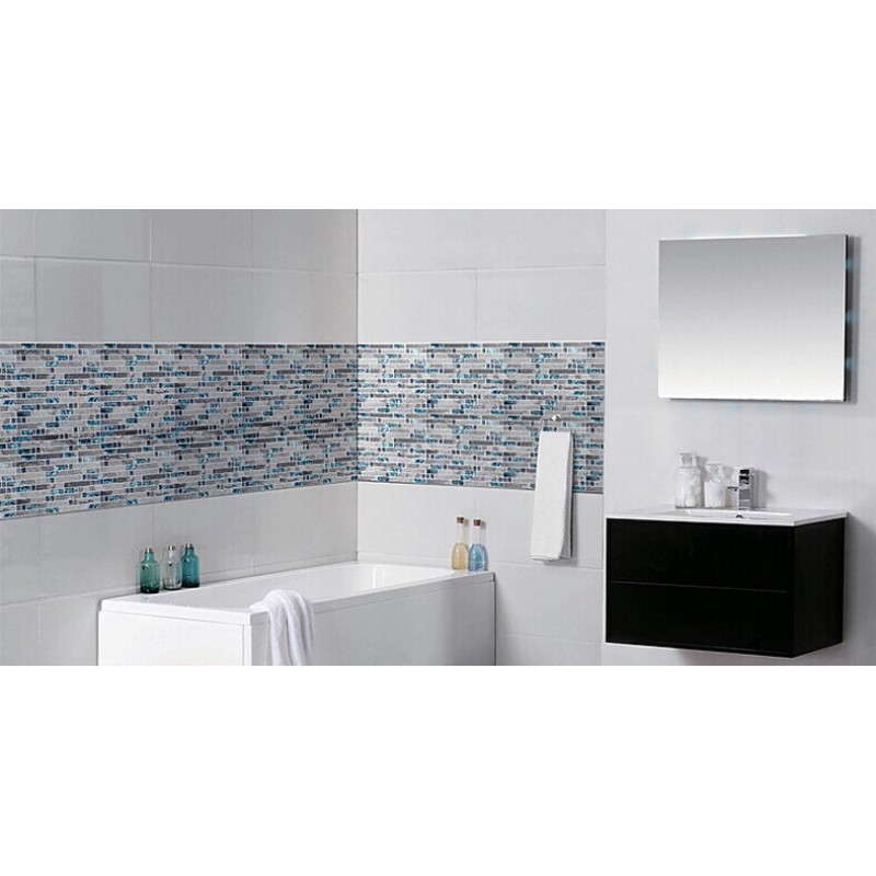 Glass and stone blend mosaic wall tile backsplash blue wave marble ... White wave backsplash
