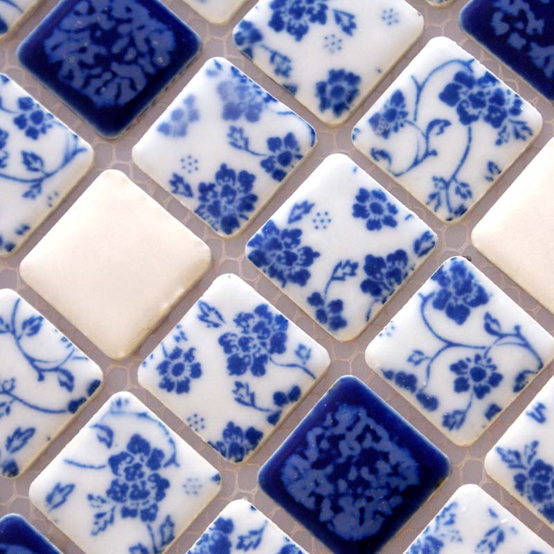 Blue and white porcelain tile kitchen backsplashes glazed ceramic mosaic