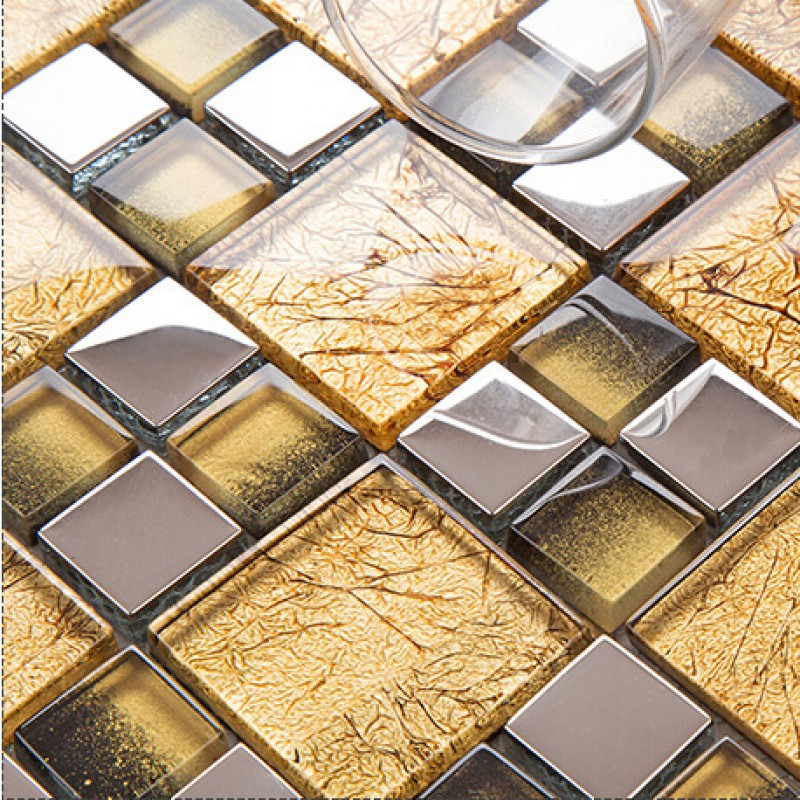 silver and gold backsplash tile