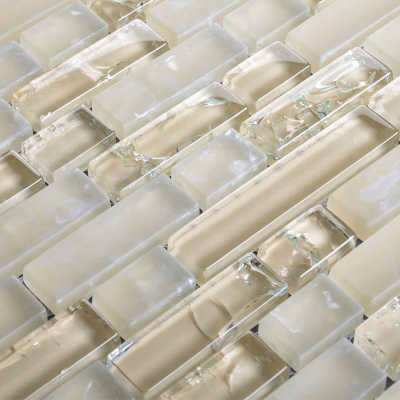 Frosted glass backsplash in kitchen yellow cracked crystal glass mosaic
