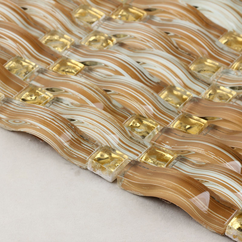 Gold mosaic bathroom shower wall hand painted glass tile patterns ...