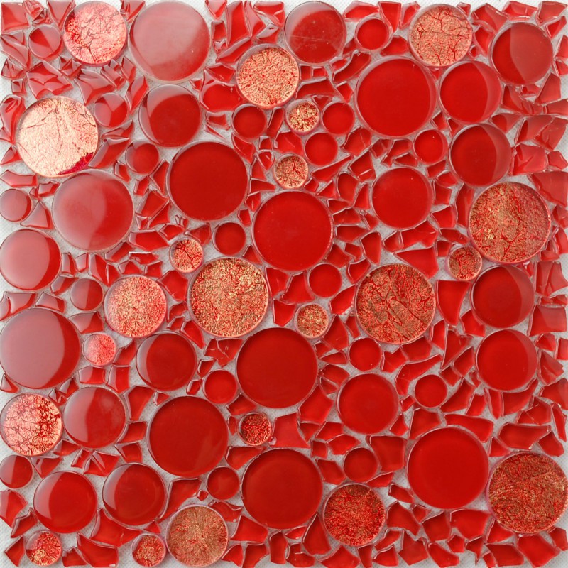 Crystal glass tile backsplash pebble wall tiles KLG004 red penny round