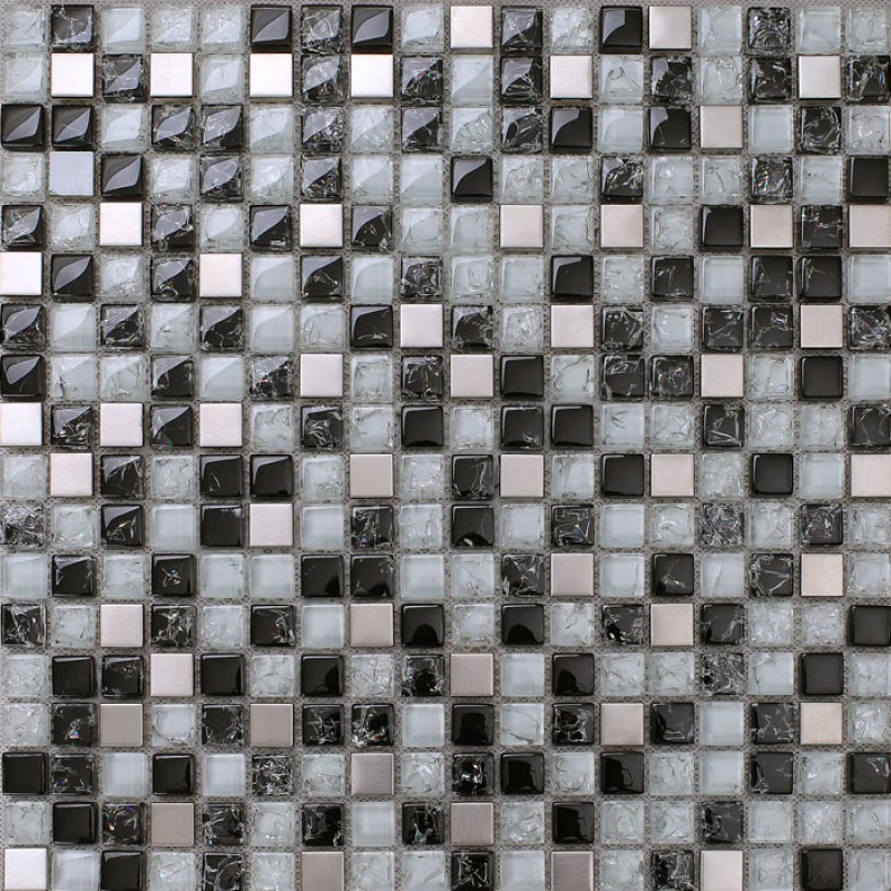 Black and white mosaic tile crackle glass stainless steel ...