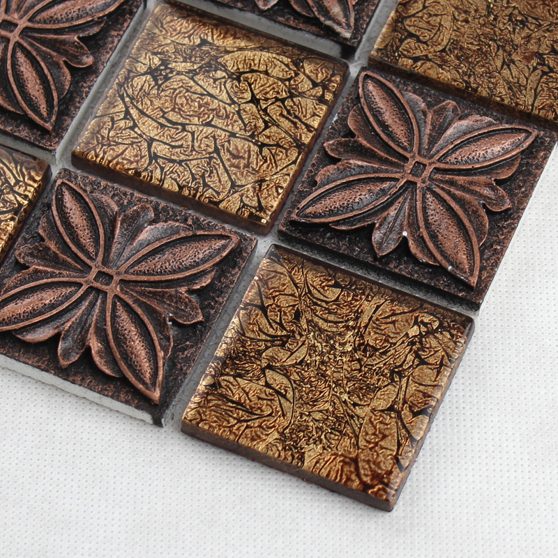 Glass mosaic tile sheets embossed patterns resin T1265 brick tile