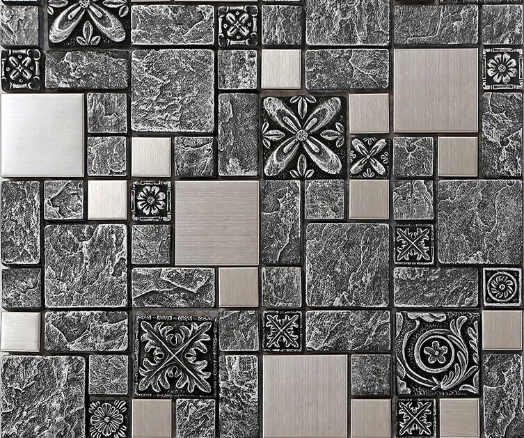 Brushed stainless steel backsplash mosaic tile designs black ceramic