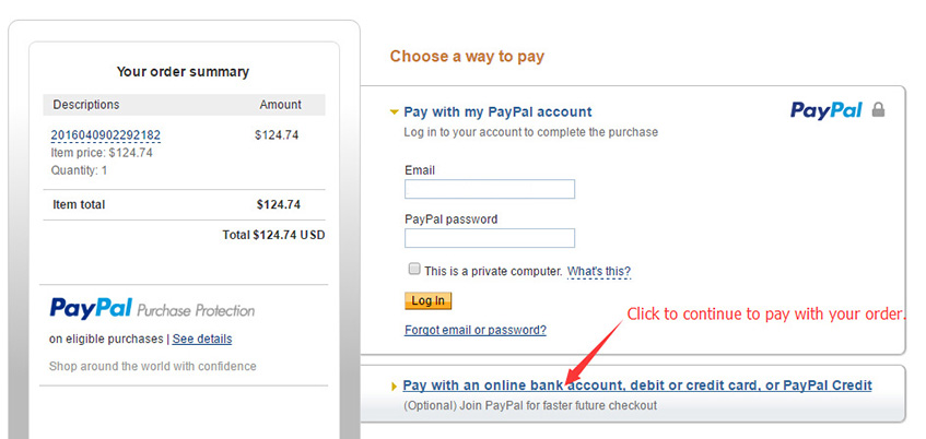 pay with credit card on paypal site