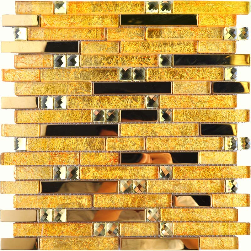 Glass Mosaic Tile Shiny Metallic Accent Modern Interlocking Linear Wall Backsplash