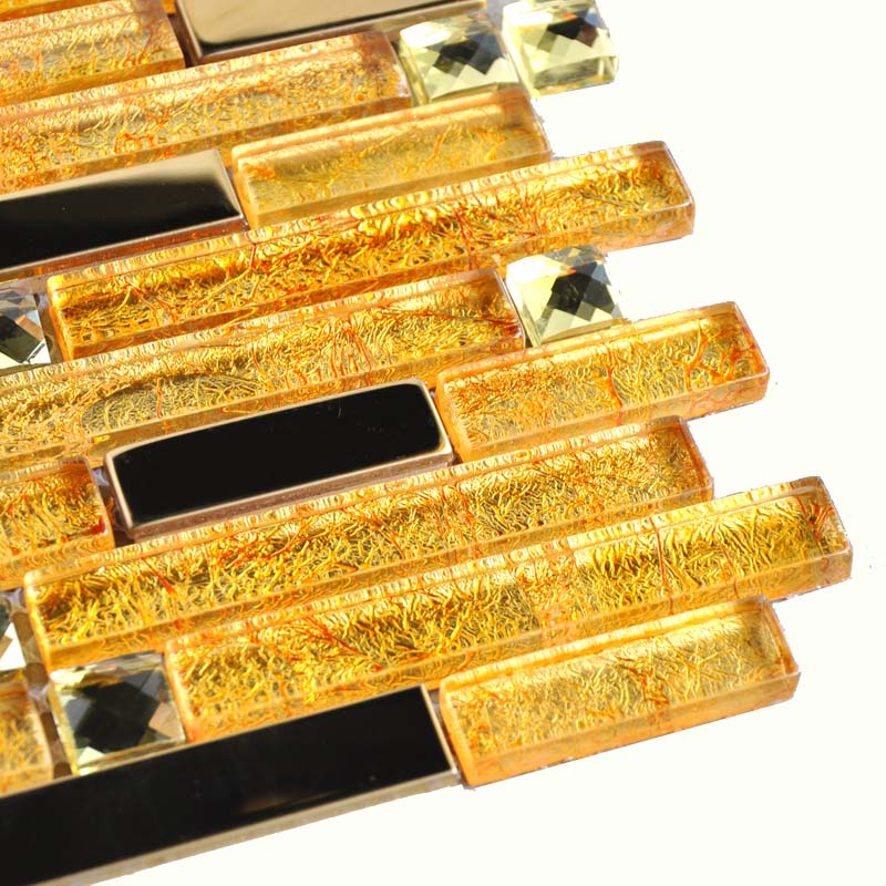 Glass Mosaic Tile Shiny Metallic Accent Modern Interlocking Linear Wall Backsplash