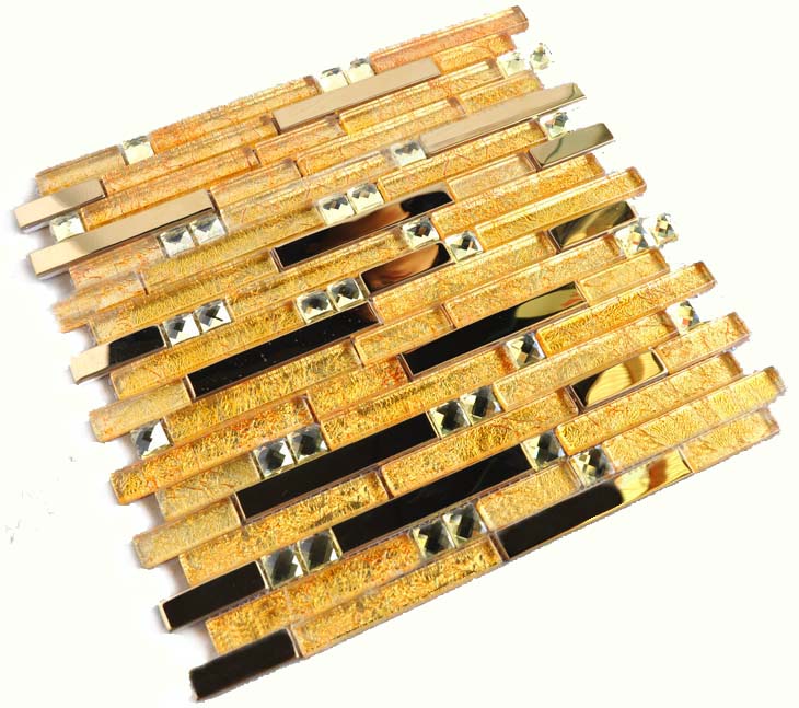 Glass Mosaic Tile Shiny Metallic Accent Modern Interlocking Linear Wall Backsplash