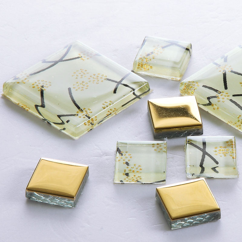 Modern White & Gold Glass Mosaic Wall Tile Abstract Pattern with Metallic Accents