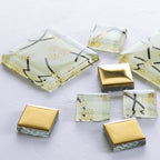 Modern White & Gold Glass Mosaic Wall Tile Abstract Pattern with Metallic Accents