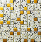 Modern White & Gold Glass Mosaic Wall Tile Abstract Pattern with Metallic Accents
