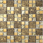 Carreau de mosaïque en verre floral doré, motif rose métallique décoratif pour mur et crédence
