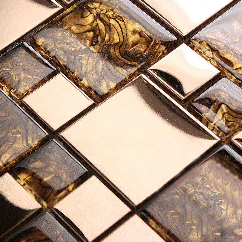 Rose Gold Glass Metal Mosaic Tile Contemporary Bathroom Accent Wall & Backsplash Tile