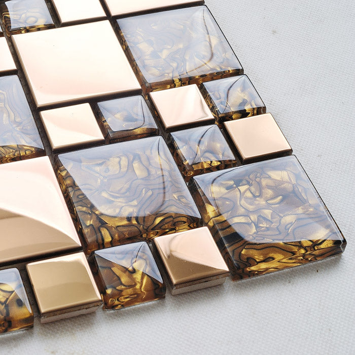 Rose Gold Glass Metal Mosaic Tile Contemporary Bathroom Accent Wall & Backsplash Tile