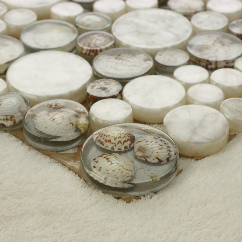 White Seashell & Capiz Round Pebble Mosaic Backsplash, Bathroom Wall, Coastal Decor Tile