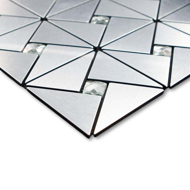 Black / Silver Geometric Peel and Stick Mosaic Tile with Mirror Accents for Wall & Backsplash