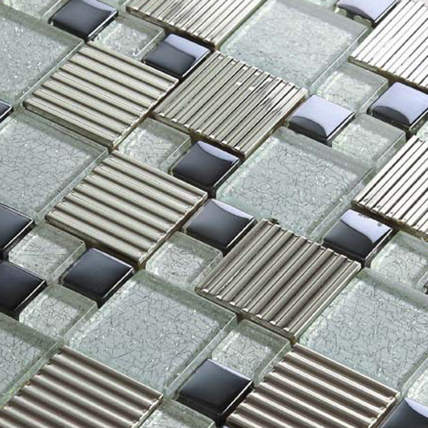 Modern Glass Metal Mosaic Tile Geometric Texture Bathroom Wall Kitchen Backsplash