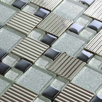 Modern Glass Metal Mosaic Tile Geometric Texture Bathroom Wall Kitchen Backsplash