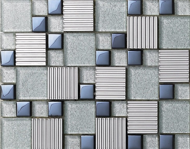 Modern Glass Metal Mosaic Tile Geometric Texture Bathroom Wall Kitchen Backsplash