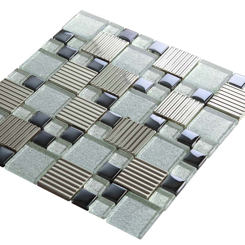 Modern Glass Metal Mosaic Tile Geometric Texture Bathroom Wall Kitchen Backsplash