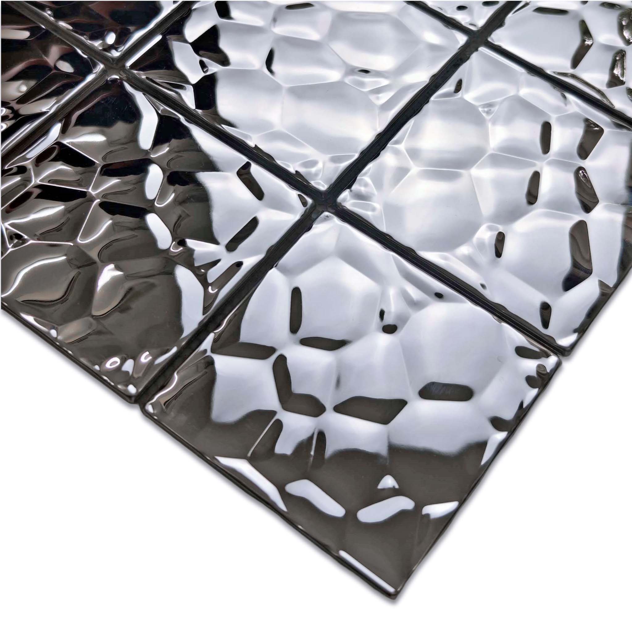 3D Hammered Stainless Steel Wall Tile Modern Geometric Polished Metal Accent Tile