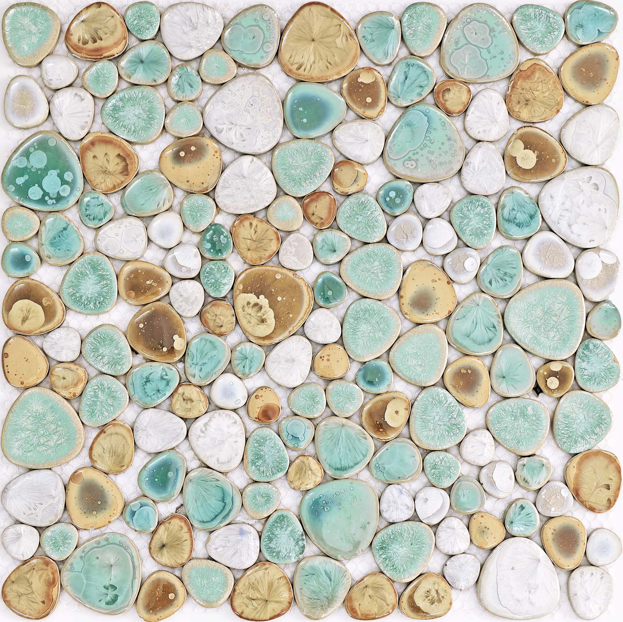 Coastal Mist Ceramic Pebble Mosaic Tile Gloss Finish for Backsplash Shower Floor & Wall