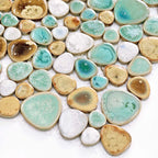 Coastal Mist Ceramic Pebble Mosaic Tile Gloss Finish for Backsplash Shower Floor & Wall