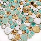 Coastal Mist Ceramic Pebble Mosaic Tile Gloss Finish for Backsplash Shower Floor & Wall