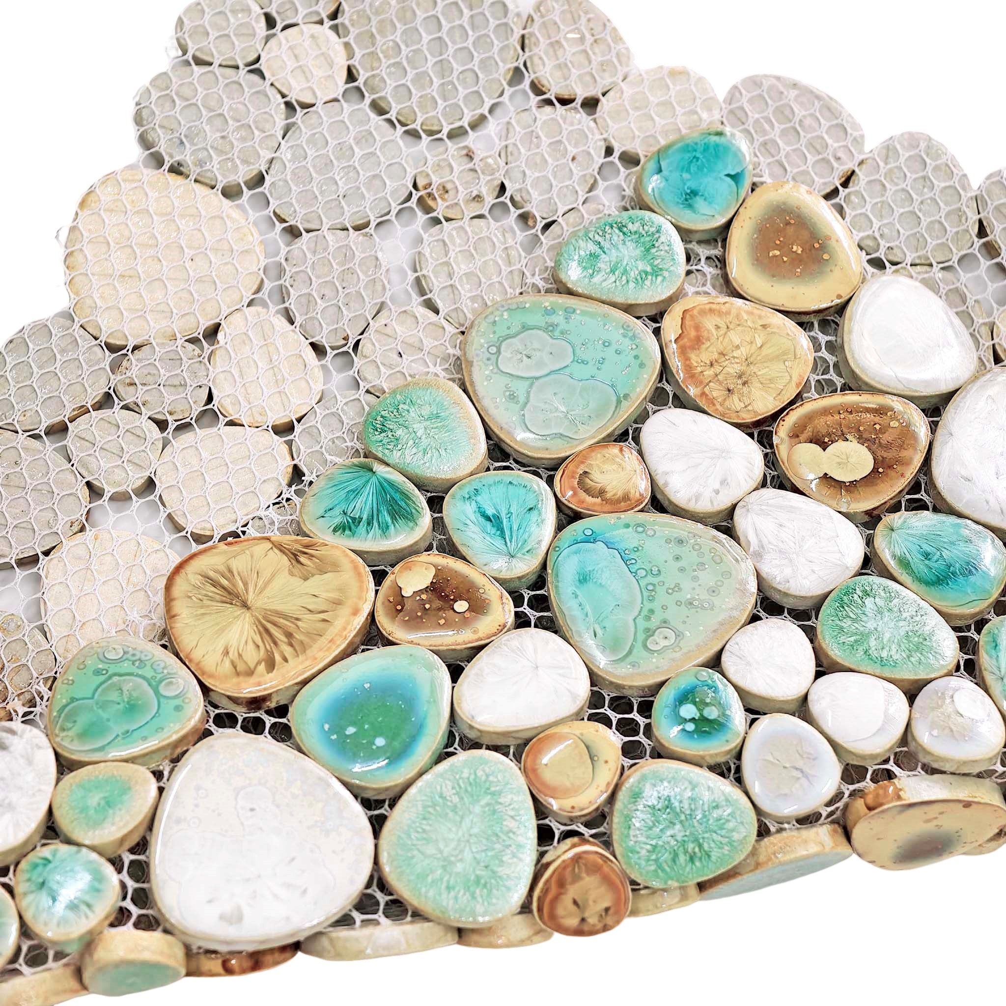 Coastal Mist Ceramic Pebble Mosaic Tile Gloss Finish for Backsplash Shower Floor & Wall