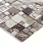 Glass & Metal Mosaic Tile Luxury Textured Geometric Blend Leaf Pattern Wall Decor