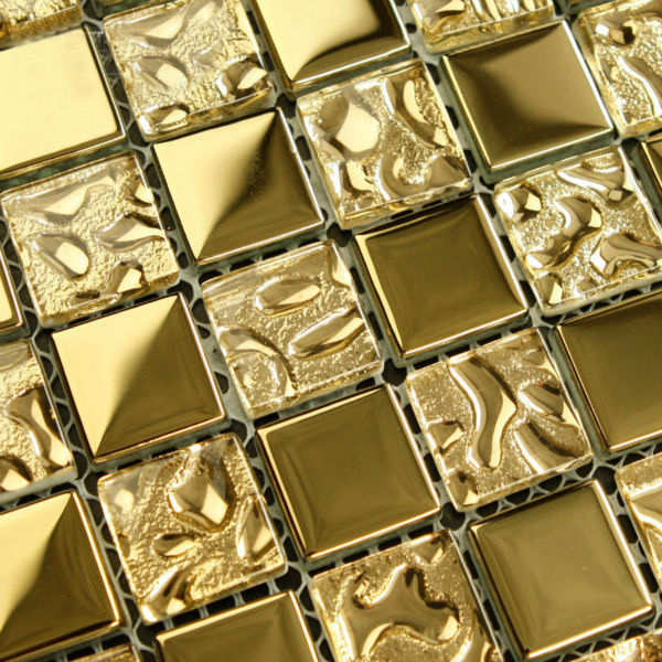 Gold / Silver Glass Mosaic Tile Textured Metallic Bathroom Wall Kitchen Backsplash