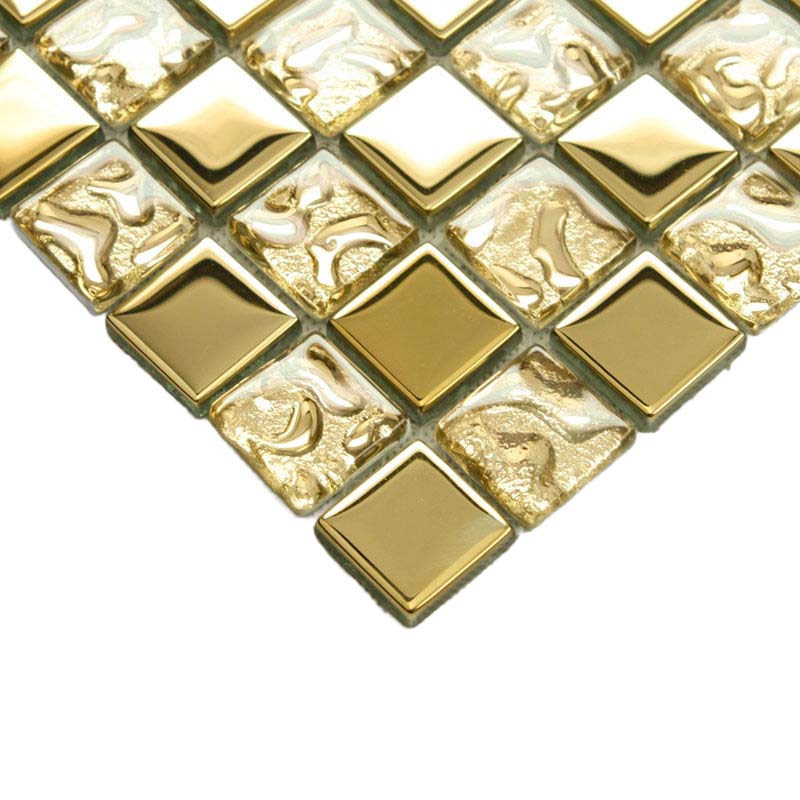 Gold / Silver Glass Mosaic Tile Textured Metallic Bathroom Wall Kitchen Backsplash