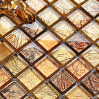 Carreaux de mosaïque en verre brillant, carrés, texturés, métalliques, pour crédence ou mur d'accent de salle de bain
