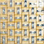 Gold-Glas-Mosaikfliesen Gewebtes geometrisches Muster mit Kristallakzenten