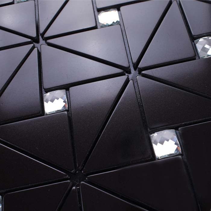Black / Silver Geometric Peel and Stick Mosaic Tile with Mirror Accents for Wall & Backsplash