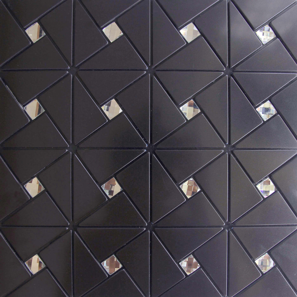 Black / Silver Geometric Peel and Stick Mosaic Tile with Mirror Accents for Wall & Backsplash
