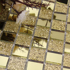 Gold / Silver Mirror Glass Mosaic Tile Luxury Textured Metallic Backsplash Accent Wall Decor