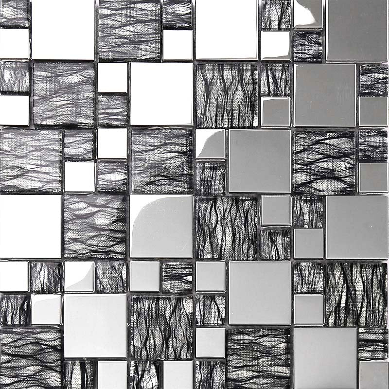 Glass Metal Mosaic Tile Silver Black Textured Waves Kitchen Backsplash & Bathroom Decor