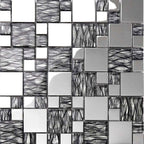 Glass Metal Mosaic Tile Silver Black Textured Waves Kitchen Backsplash & Bathroom Decor