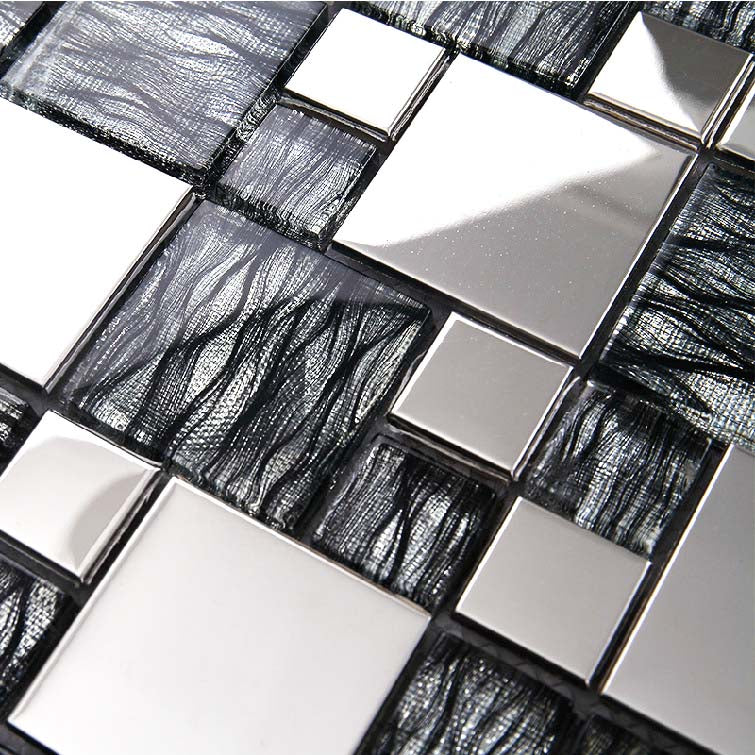 Glass Metal Mosaic Tile Silver Black Textured Waves Kitchen Backsplash & Bathroom Decor