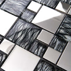 Glass Metal Mosaic Tile Silver Black Textured Waves Kitchen Backsplash & Bathroom Decor