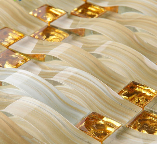 Elegant Glass Mosaic Tile Gold Wall Accents Woven Pattern for Backsplash Bathroom