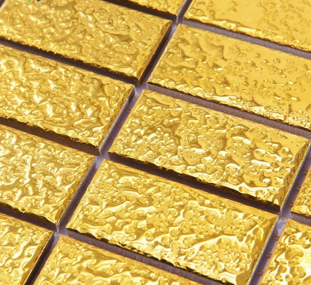 Luxury Textured Gold Ceramic Mosaic Tile Metallic Brick Pattern Floor and Wall Tile