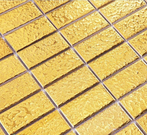 Luxury Textured Gold Ceramic Mosaic Tile Metallic Brick Pattern Floor and Wall Tile