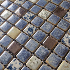 Blue & White Floral Ceramic Mosaic Tile Decorative Porcelain Backsplash Accent Wall